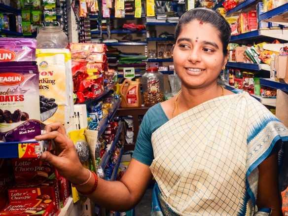 Jhanshirani | Supermarket owner | Kanchipuram, India | amongst her shelves